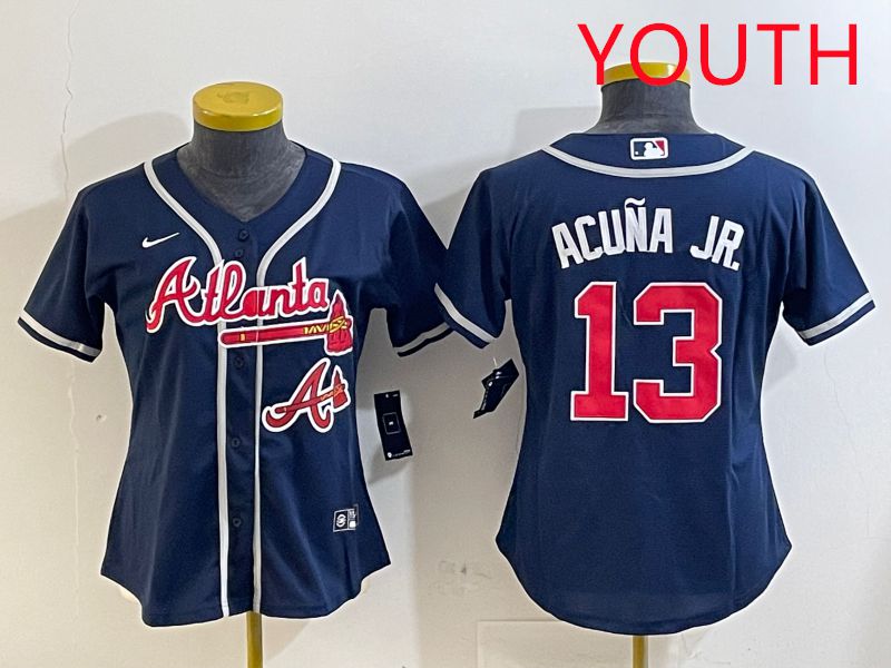 Youth Atlanta Braves #13 Acuna jr Blue Game 2025 Nike MLB Jersey style 1->women mlb jersey->Women Jersey